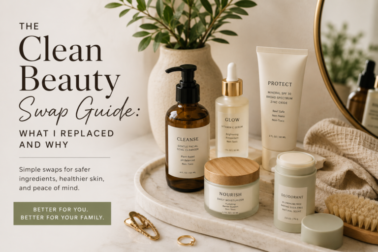 12:26 PMClaude responded: Clean beauty swaps flatlay including gentle facial cleanser, vitamin C serum, mineral SPF 30, daily moisturizer, and aluminum-free deodorant on a marble tray.Clean beauty swaps flatlay including gentle facial cleanser, vitamin C serum, mineral SPF 30, daily moisturizer, and aluminum-free deodorant on a marble tray.